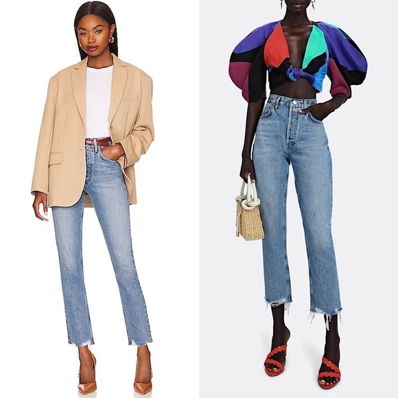 AGOLDE 90s High Rise Distressed Button Fly Raw Hem Ankle Crop Straight Jeans 26 - Picture 1 of 10